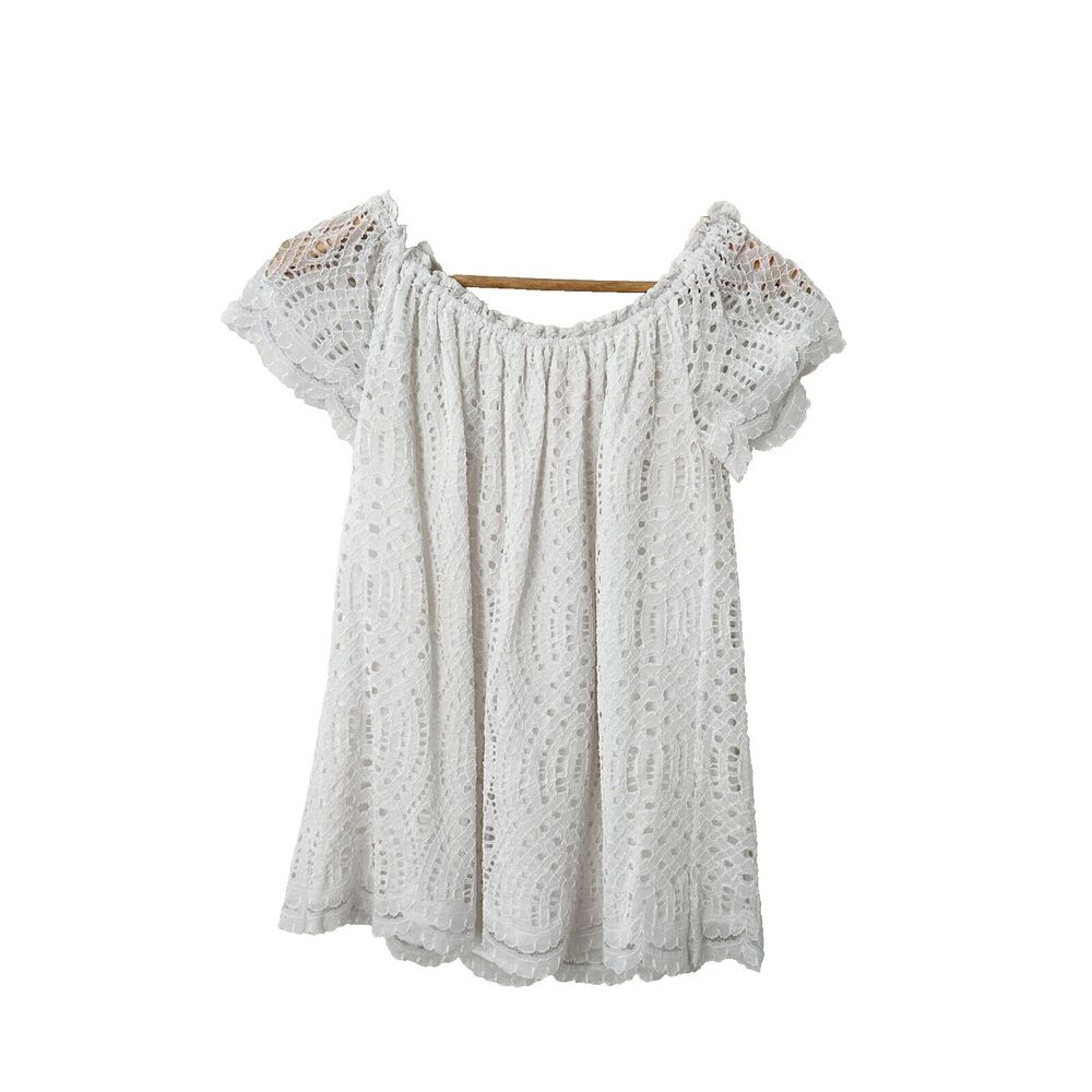 Lilly Pulitzer Lace Top White Flutter Sleeve Small Cottagecore Romantic Peasant